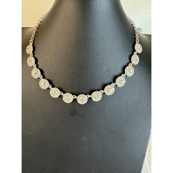 Silver toned and rhinestones necklace 16” & 3” ext - Picture 1 of 15